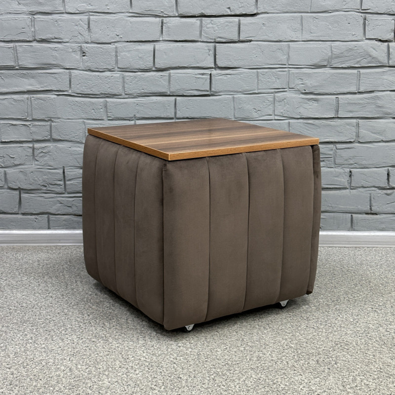 Пуф-трансформер 5в1 Mzavod Остин-2 со столиком велюр серо-коричневый/орех калифорнийский 5-4-9005