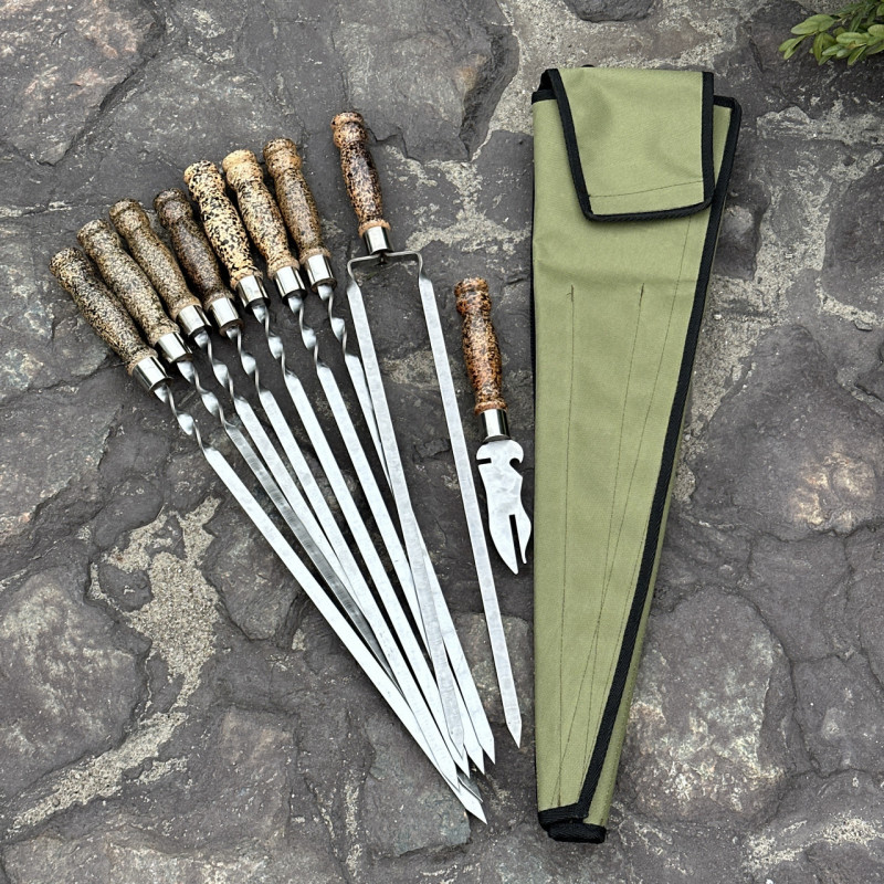 Набір шампурів Ліра 6/1/1 мармурова ручка в зеленому чохлі