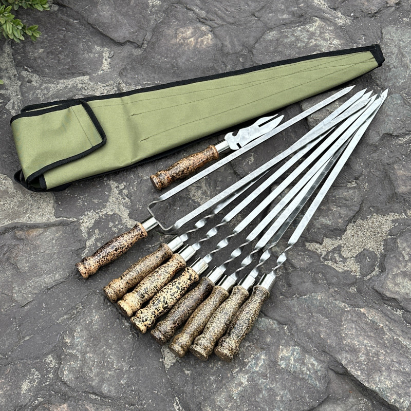 Набір шампурів Ліра 6/1/1 мармурова ручка в зеленому чохлі