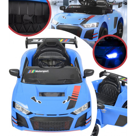 Детский электромобиль Cabrio 6V 5A (спойлер, пульт, LED-фары, звук, открывающиеся двери, педаль газа), Синий