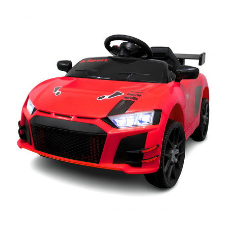 Детский электромобиль Cabrio 6V 5A (спойлер, пульт, LED-фары, звук, открывающиеся двери, педаль газа), Красный