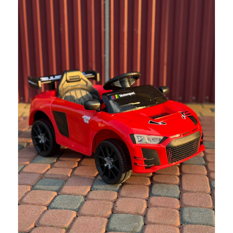 Дитячий електромобіль Cabrio 6V 5A (спойлер, пульт, LED-фари, звук, відкривні двері, педаль газу), Червоний