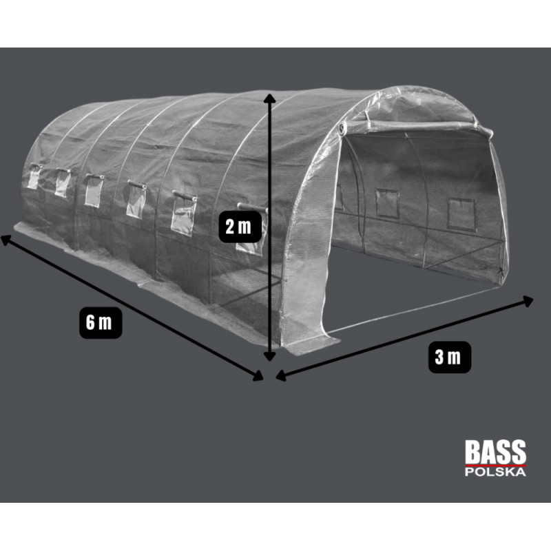 Садова теплиця з UV-12 плівкою 18 м2 (6х3х2м) BASS POLSKA, Сіра