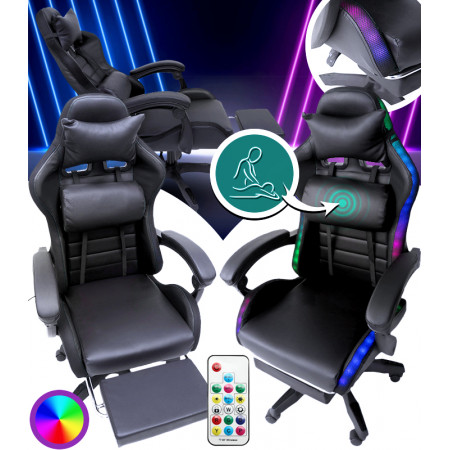Геймерское кресло с RGB подсветкой, подушками и выдвижной подставкой для ног, Черный (G895)