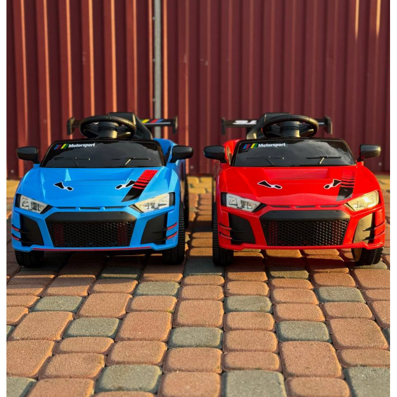 Детский электромобиль Cabrio 6V 5A (спойлер, пульт, LED-фары, звук, открывающиеся двери, педаль газа), Синий