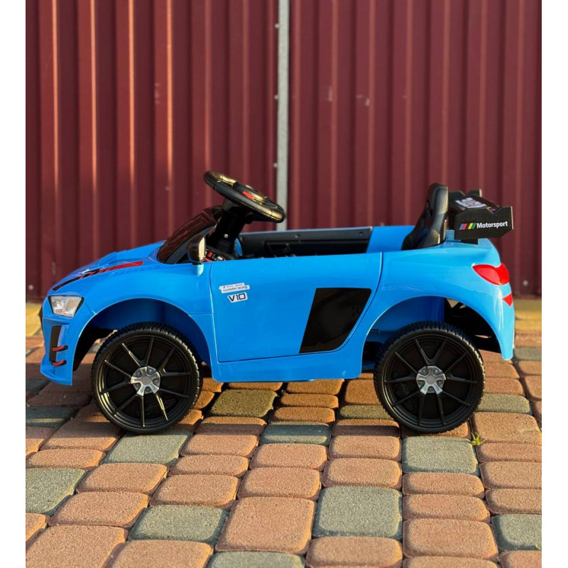 Детский электромобиль Cabrio 6V 5A (спойлер, пульт, LED-фары, звук, открывающиеся двери, педаль газа), Синий