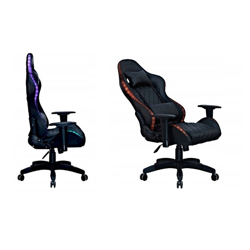 Геймерское компьютерное кресло с RGB-подсветкой, 2 подушками и регулировкой угла наклона спинки, Черный (G400)