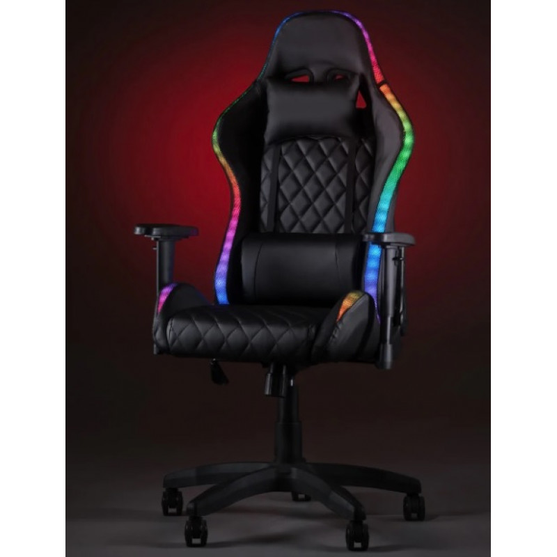 Геймерское компьютерное кресло с RGB-подсветкой, 2 подушками и регулировкой угла наклона спинки, Черный (G400)
