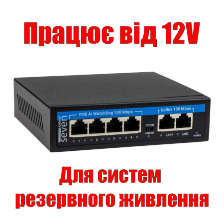 PoE коммутатор 4 порта SEVEN P-7324-12V