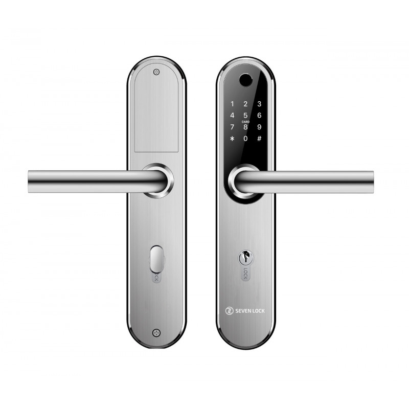 Розумний дверний біометричний замок SEVEN LOCK SL-7768BF (85мм) silver