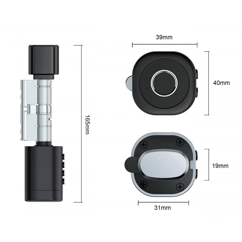 Розумний дверний біометричний замок (циліндр) SEVEN LOCK SL-7774BF silver (35-90 мм)