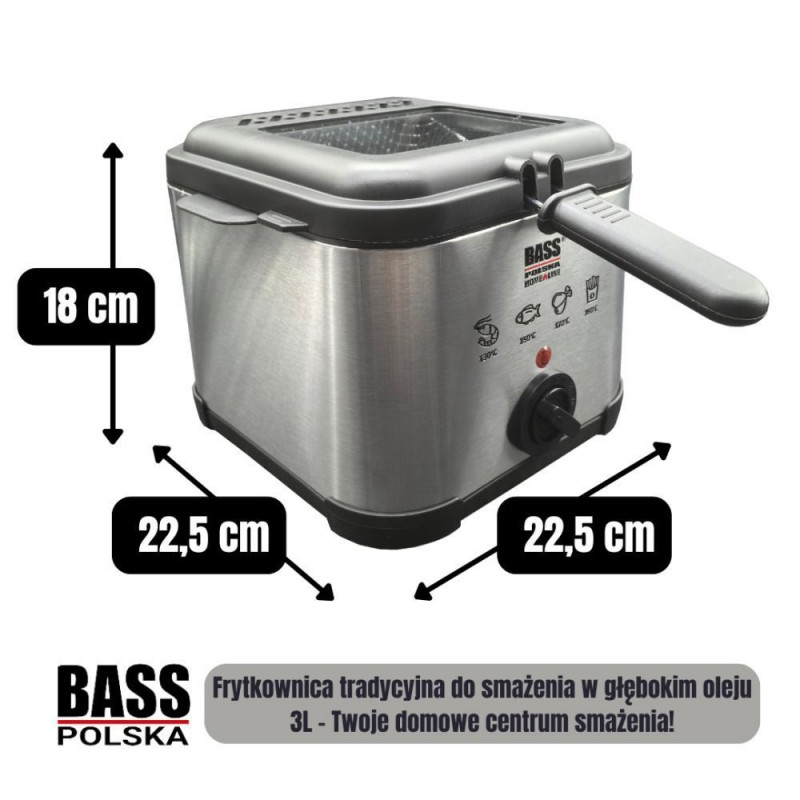 Фритюрниця 3 л для смаження картоплі фрі та курки, 2000 Вт ass Polska BH 10882
