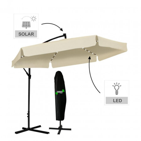 Садовый зонтик с чехлом и LED Столом Garden Line BANANA 300 см Бежевая GAO1503
