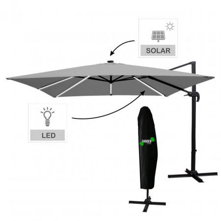 Садовый зонтик с чехлом и LED Столом Garden Line GAO1572 ROMA 300х400 см Серая