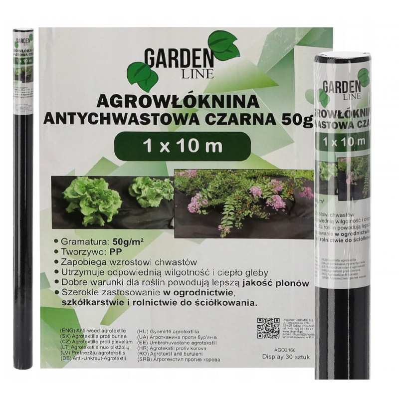 Агротканина (проти бур'янів) чорна 1 х 10м 50 г/м² GardenLine  AGO2166