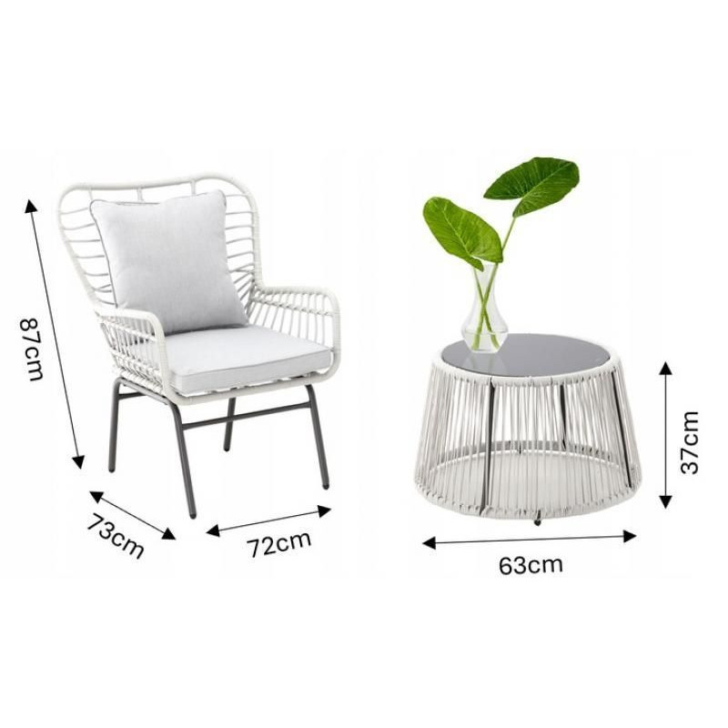 Садовая мебель из ротанга Garden Line ABI8052, комплект 2 стулья и столик, белый