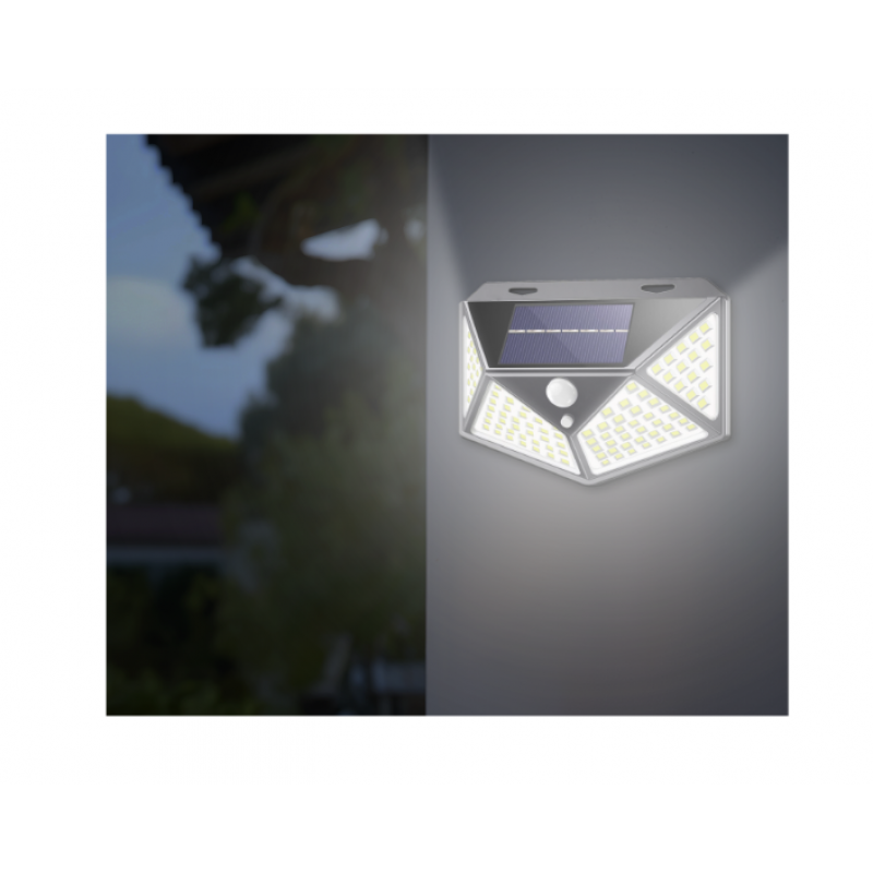 Сонячний настінний ліхтар з датчиком руху 100 LED 13,5x5,5x9,7 смхолодне біле світло  Garden Line SOL6124