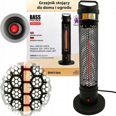 Инфракрасный обогреватель для дома и террасы 1200W Bass Polska BH 41569