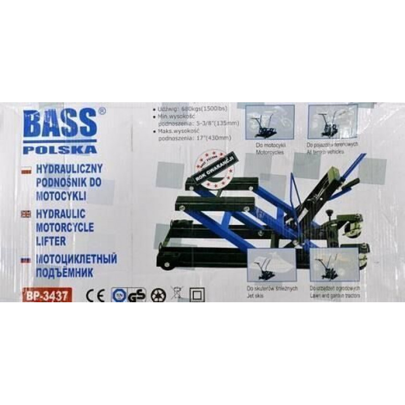 Підйомник для мотоциклів і квадроциклів гідравлічний, 680 кг Bass Polska 3437