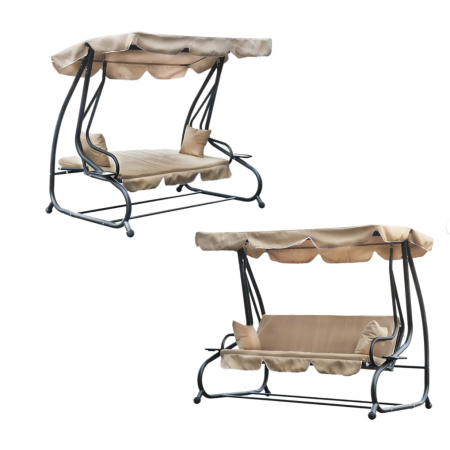 Качели садовые 210x120x170 см с навесом для летнего отдыха GardenLine KRE0759 бежевая