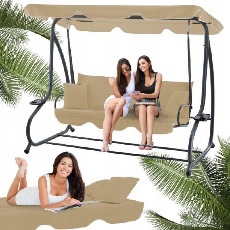Качели садовые 210x120x170 см с навесом для летнего отдыха GardenLine KRE0759 бежевая