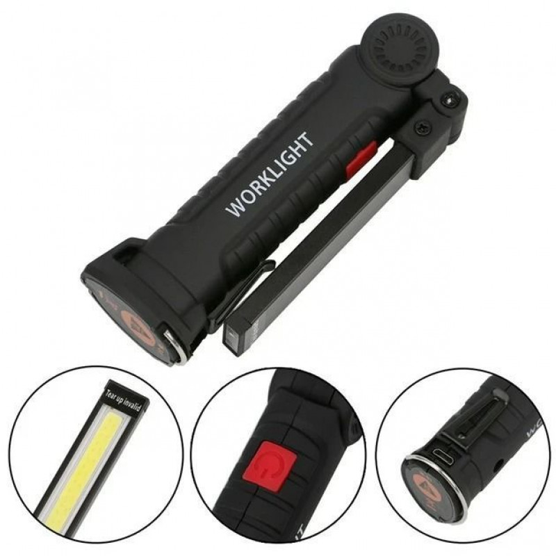 Фонарь аккумуляторный складной для кемпинга W-51-SMD+COB с магнитом и крюком для подвешивания micro USB Черный
