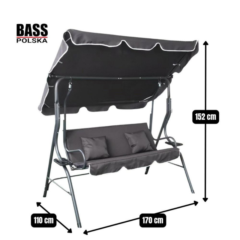 Садовые качели с подушками и подстаканниками Антрацит Bass Polska BH 10030