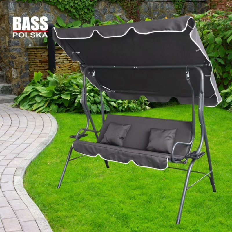 Садовые качели с подушками и подстаканниками Антрацит Bass Polska BH 10030
