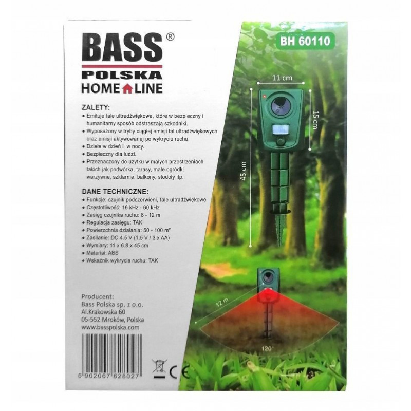 Ультразвуковий відлякувач шкідників і тварин Bass Polska BH 60110