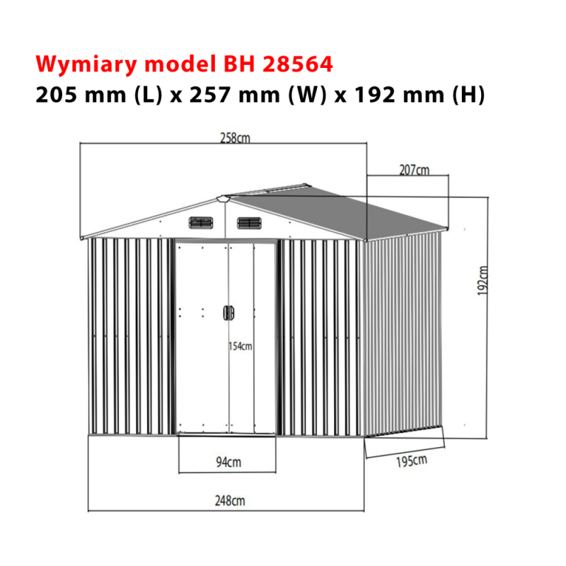 Садовый домик 2 х 2,6 х 1,9 м, серый Bass Polska BH 28564