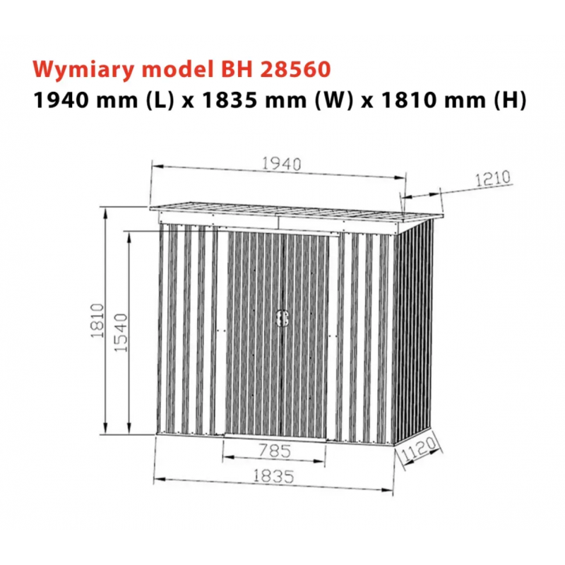 Металевий садовий будиночок-сарай 1,2×1,9×1,8 м, колір сірий, Bass Polska