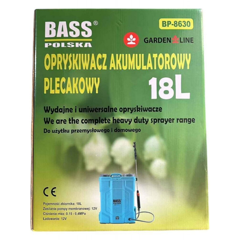 Аккумуляторный опрыскиватель 18л + насадка для опрыскивания гербицидов Bass Polska 8630