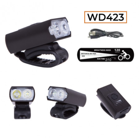 Велосипедна фара велофонарь акумуляторна, MicroUSB / 2LED / WD423