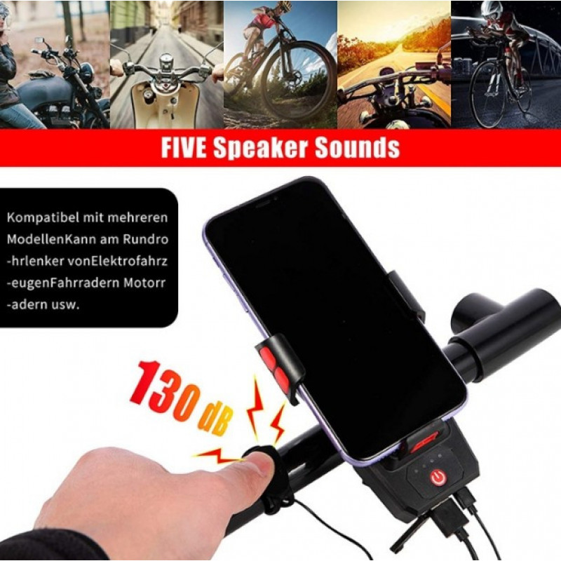 Велосипедна фара з тримачем для телефону та звуковим сигналом, /MicroUSB / WD424