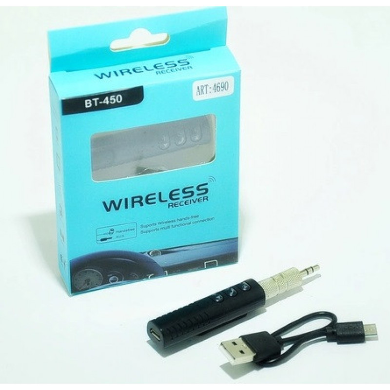 Бездротовий адаптер AUX Bluetooth-приймач BT-450/ 3,5ММ JACK, HANDSFREE В АВТО/ 4690