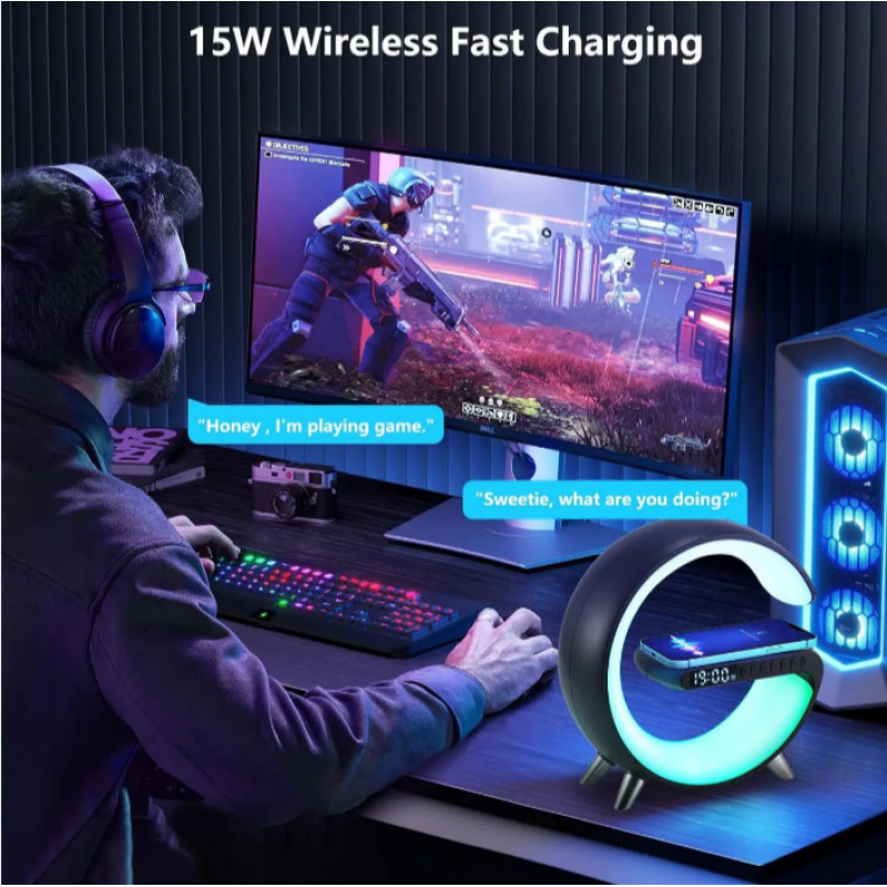 Настільна смарт лампа-нічник G-Smart G11 з бездротовою зарядкою та Bluetooth-колонкою 8939