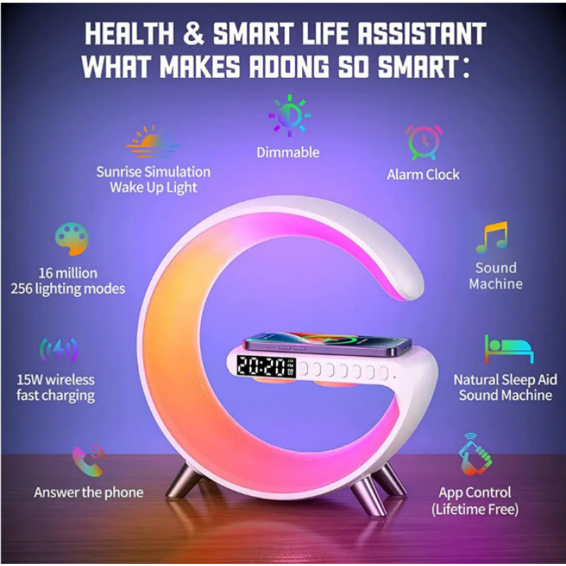 Настільна смарт лампа-нічник G-Smart G11 з бездротовою зарядкою та Bluetooth-колонкою 8939