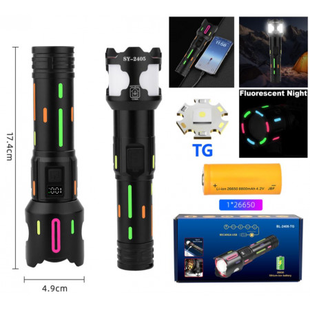 Ручний ліхтар BL-2405-TG, 1x26650, power bank, індикація заряду, ЗУ Type-C, zoom