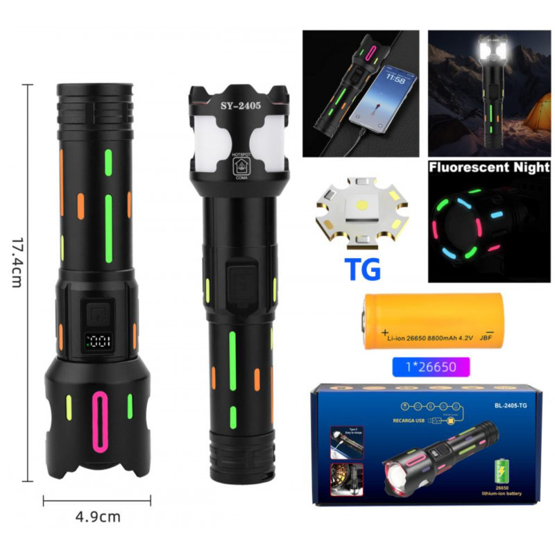 Ручний ліхтар BL-2405-TG, 1x26650, power bank, індикація заряду, ЗУ Type-C, zoom