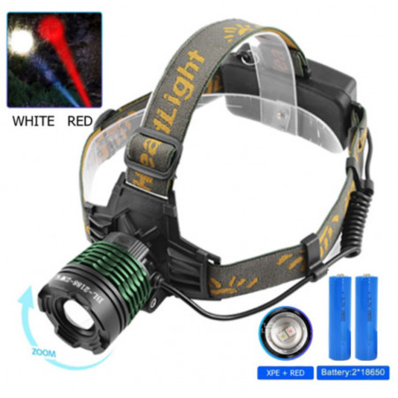 Налобный фонарь Police 2188-2XPE, Белый, Красный, ЗУ microUSB, Zoom