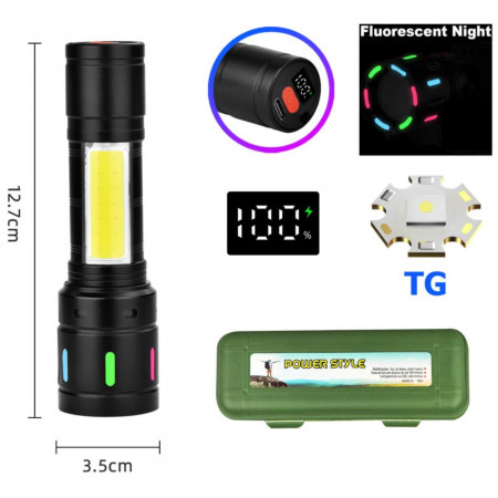Ручний ліхтар BL-627-TG+COB, Li-Ion акумулятор, індикація заряду, ЗУ Type-C, зум