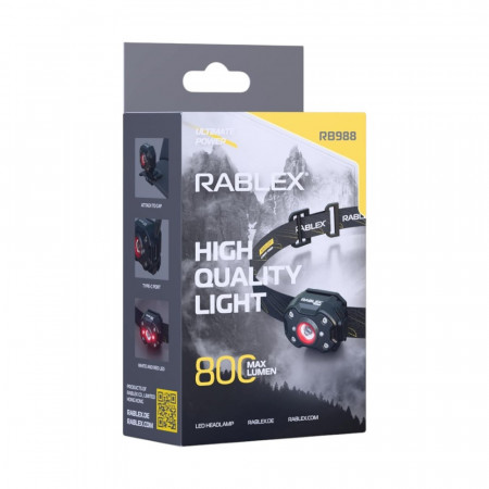 Налобний ліхтар Rablex RB988, білий + червоний, TG3 LED 5W, Sensor, акум, Type-C