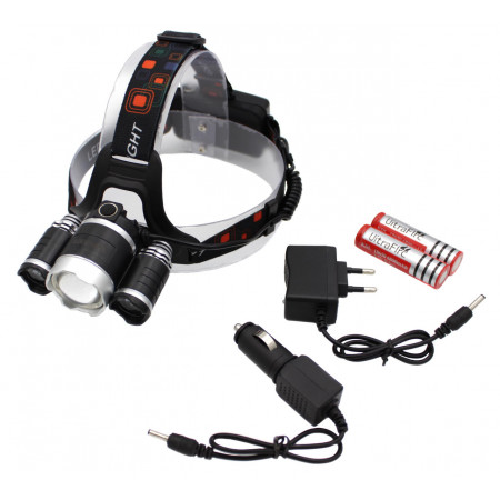Налобный фонарь BORUIT RJ3001, Акк., T6 LED, ZOOM, автомобильная зарядка