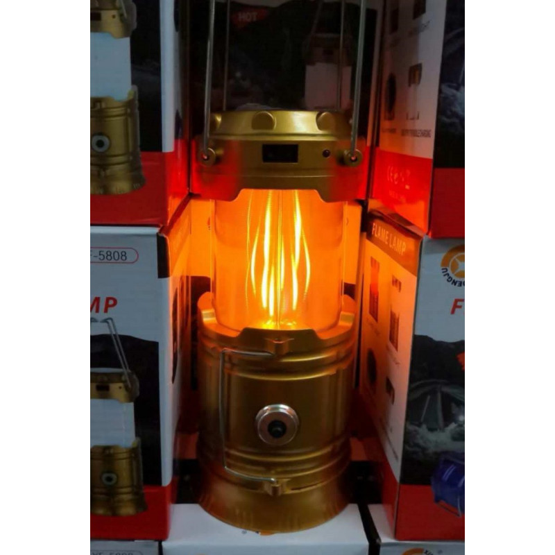 Фонарь для кемпинга XF-5808, с эффектом огня, аккумулятор, солнечная панель, Power Bank