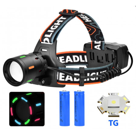 Налобный фонарь Bailong BL-T207-TG, 2x18650, 1 режим, ЗУ Type-C, zoom