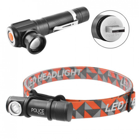 Налобный фонарь W01, Акк., LED, USB зарядка, магнит