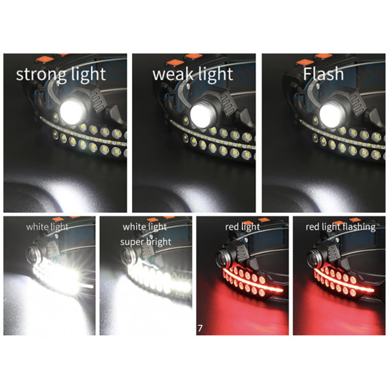Налобный фонарь Bailong BL-W690-LTS+SMD, Белый, Красный, Датчик движения, зум, ЗУ Type-C