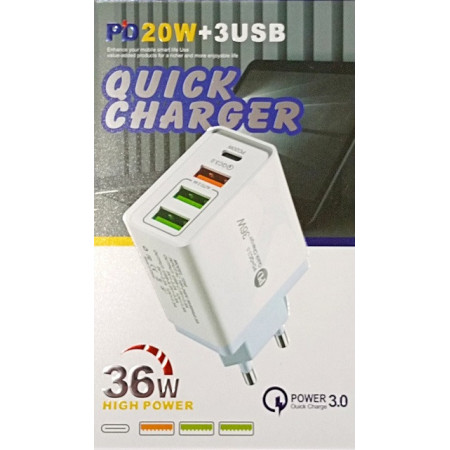 СЗУ Сетевое Зарядное Устройство USB x 1  PD x 1 TZ40 3USB +PD 36W