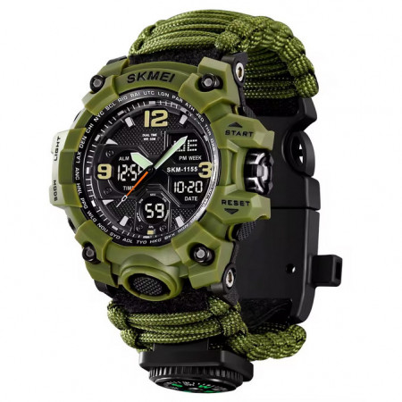 Наручні годинники SKMEI 1155BAG, PARACORD, ARMY GREEN, компас, термометр, свисток, кресало, 10461