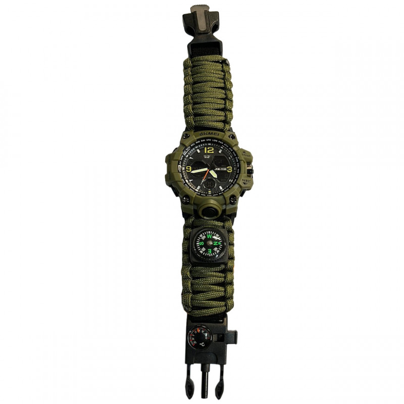 Наручні годинники SKMEI 1155BAG, PARACORD, ARMY GREEN, компас, термометр, свисток, кресало, 10461